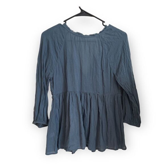 Melrose and Market Blue Smocked Peasant Tassel Top Small - Picture 2 of 9